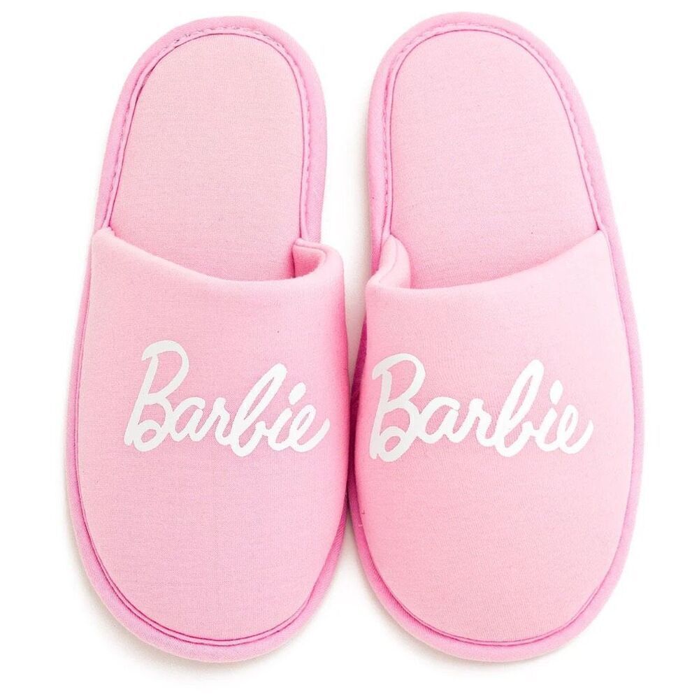 Barbie Girls Pink Plush Logo Slippers EU 34 / US 3